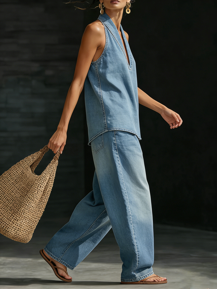 Michaella  | Comfortable Minimalist Denim Two-Piece Set