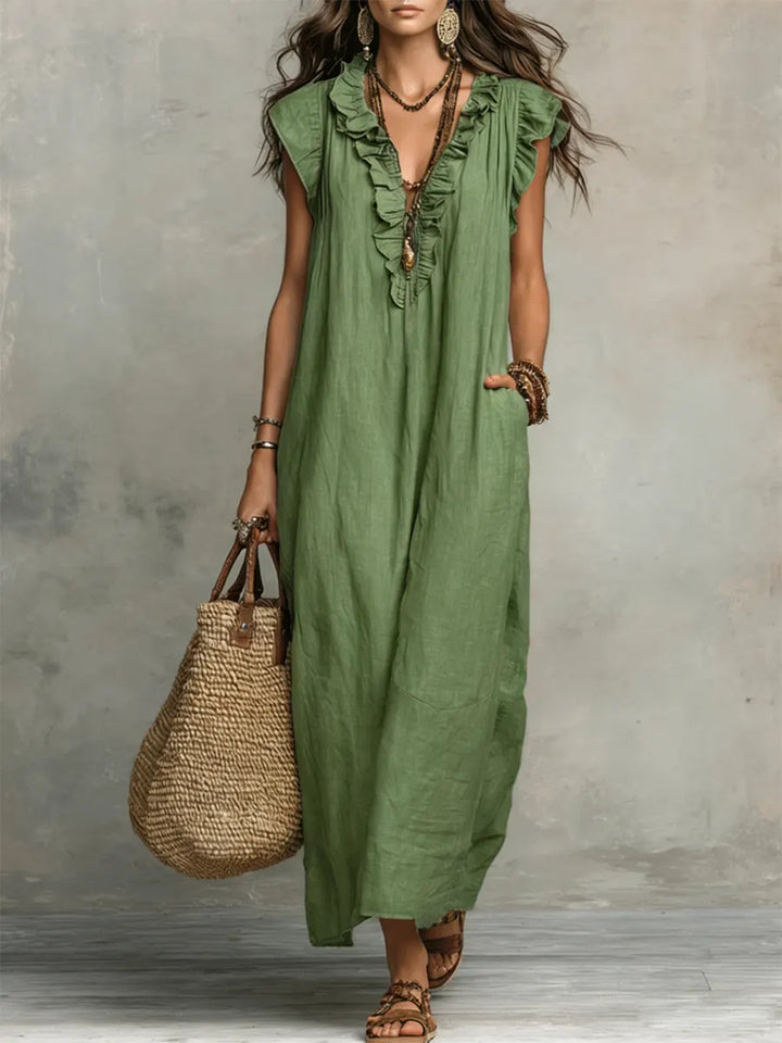 Carmilla | Long Bohemian Dress in Linen and Cotton