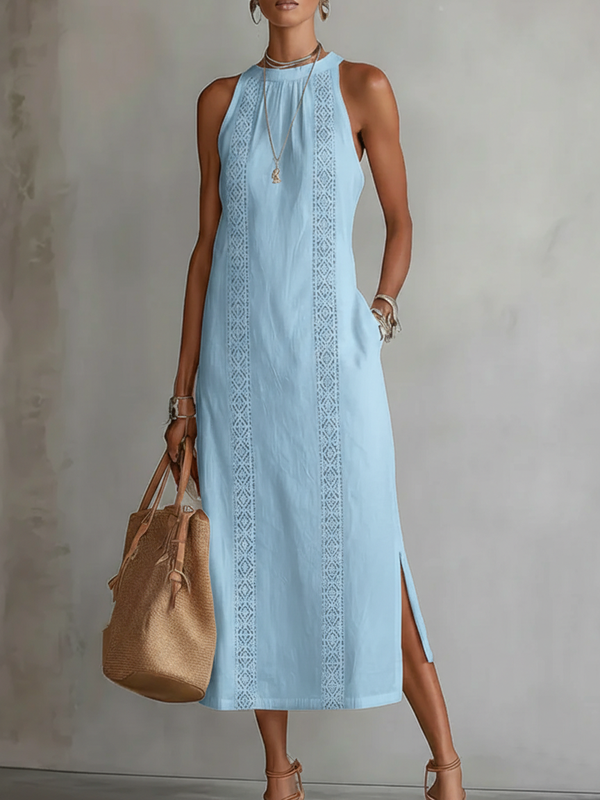Jimena | Embroidered Mandarin Collar Midi Dress